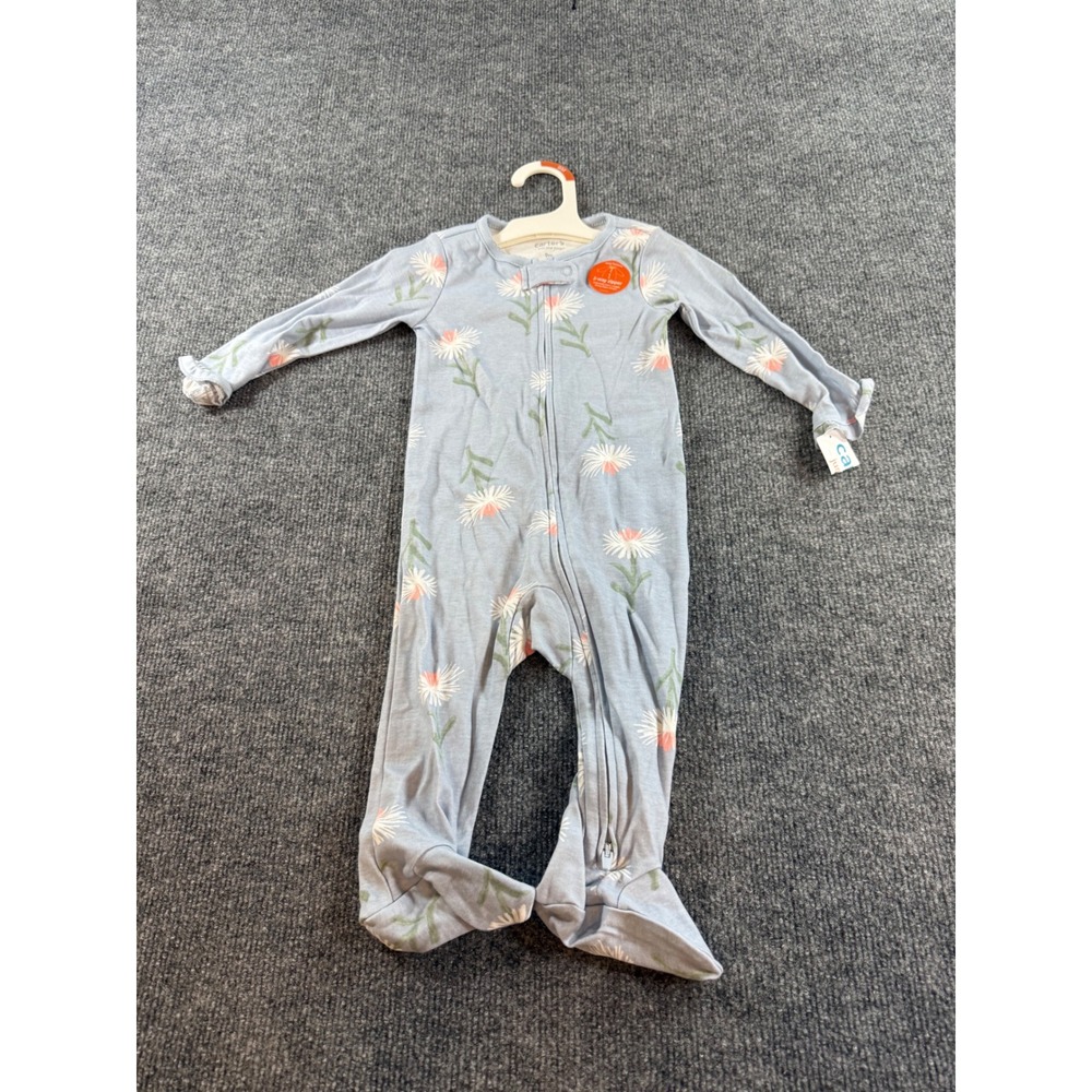 Carters Just One You Baby Girls 9M Blue Daisy Floral 2-Way Zip Footed Sleeper